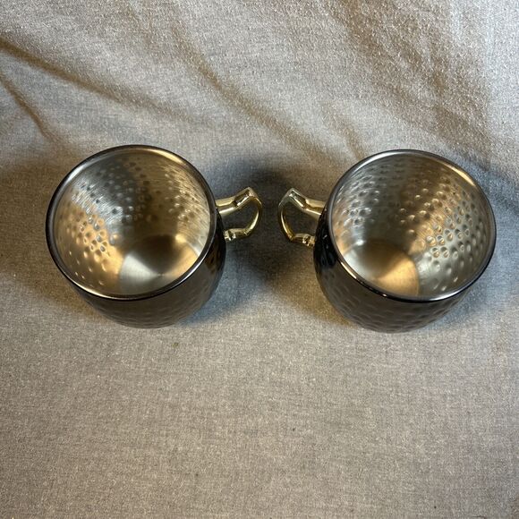 PAIR OF HAMMERED STAINLESS STEEL MOSCOW MULE MUGS ECO ONE / SILVER ONE INTL. - Picture 2 of 8